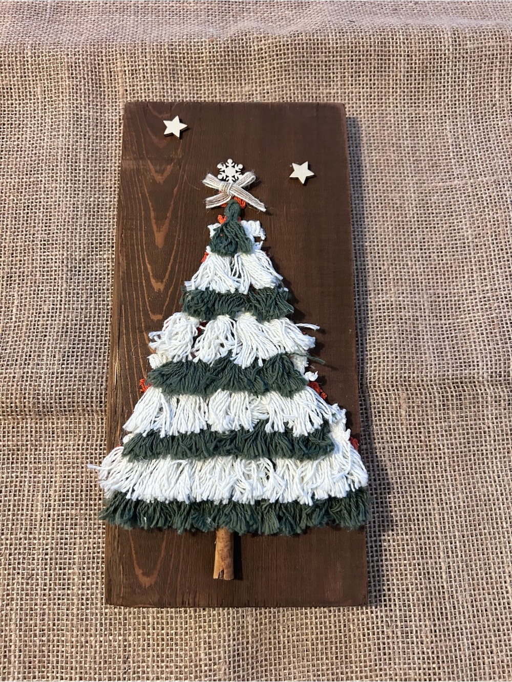 Handcrafted Green & White Tassel Christmas Tree Wall Plaque